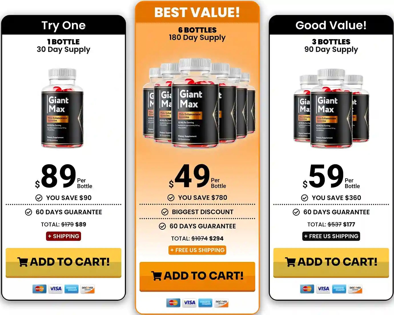 GiantMax Pricing — 1, 3 and 6 Bottle Packages USA